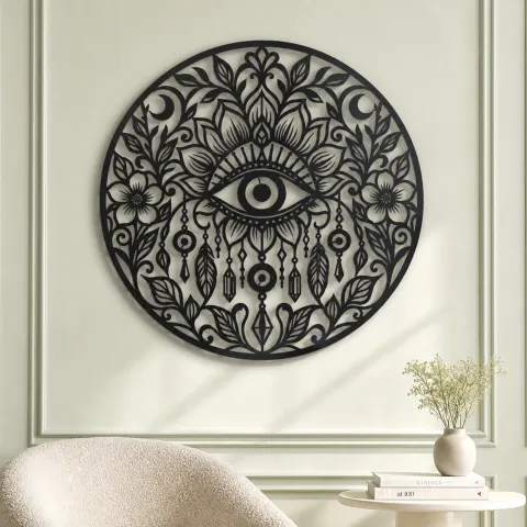 Vue alternative de Evil Eye Floral Metal Wall Art | Spiritual Boho Metal Decor
