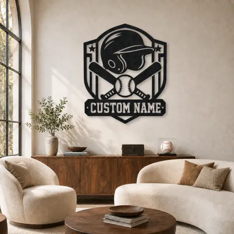 Décoration murale en métal personnalisée - Casque de baseball écusson de crosses de bâtons