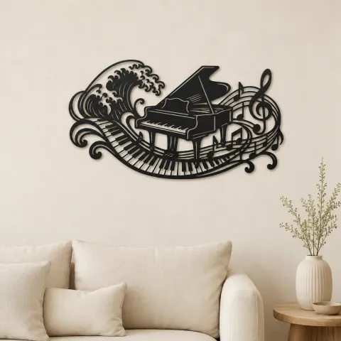 Piano Wave Keys Metal Wall Art | Music Room Wall Decor