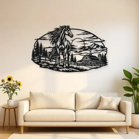 Horse Barn Horizon Metal Wall Art | Equestrian Wall Decor
