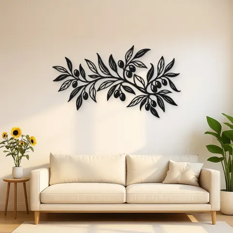 Olive Branch Flow Metal Wall Art | Botanical Metal Wall Decor