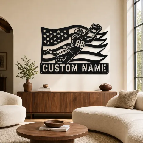 Décoration murale en métal personnalisée avec receveur plongeant numéro 88 et le drapeau américain