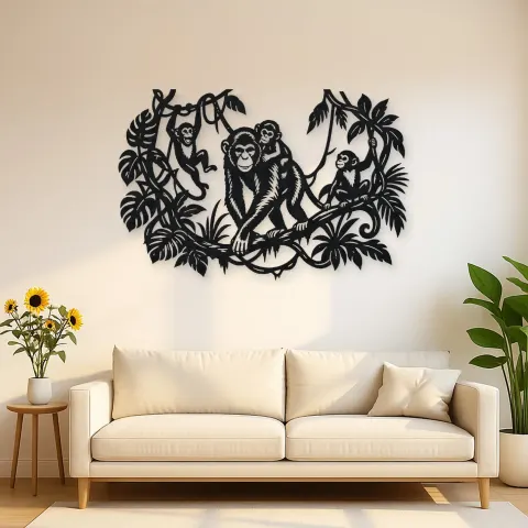 Monkey Jungle Vine Metal Wall Art | Wildlife Silhouette Decor