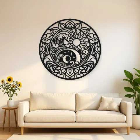 Yin-Yang Waves Metal Wall Art | Spiritual Boho Metal Decor