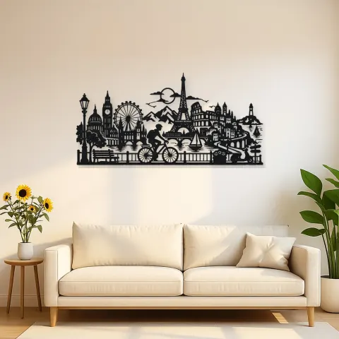 Bicycle City Ride Metal Wall Art | Travel and City Wall Decor