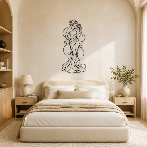 Vue alternative de Décoration murale en métal "Muse rose debout" | Décor mural botanique féminin