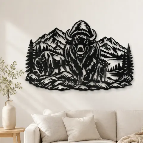 Buffalo Mountain Metal Wall Art | Wildlife Silhouette Decor