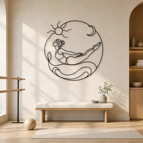 Décoration murale en métal Locust Pose Strength | Décor mural pour le yoga et la méditation