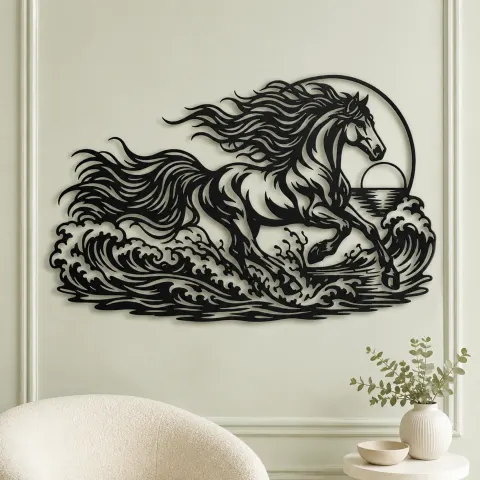 Vue alternative de Horse Ocean Gallop Metal Wall Art | Equestrian Wall Decor