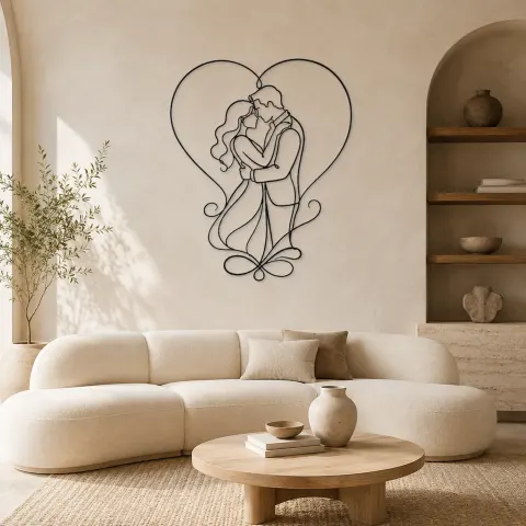 Décoration murale en métal Cadre Cœur Amoureux | Décor Couple Romantique