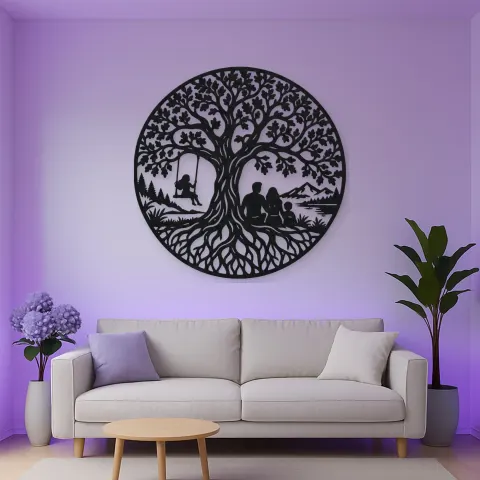 Vista alternativa de Tree with Family Metal Wall Art | Family Silhouette Decor