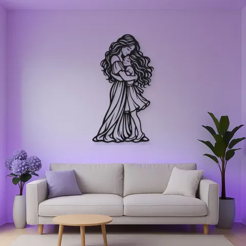 Vista alternativa de Mother Daughter Hug Metal Wall Art | Family Silhouette Decor