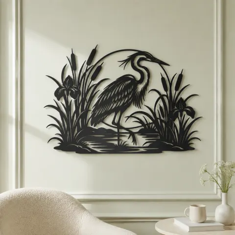 Vue alternative de Heron Reed Garden Metal Wall Art | Wildlife Silhouette Decor