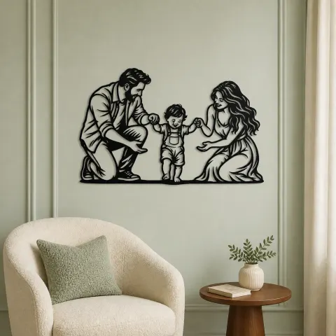 Vue alternative de Baby First Steps Metal Wall Art | Family Silhouette Decor