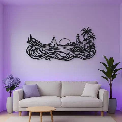 Vue alternative de Coastal Village Line Metal Wall Art | Coastal and Nautical Wall Decor