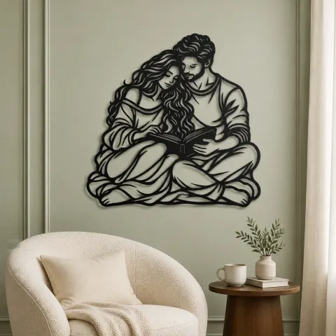 Vue alternative de Reading Together Metal Wall Art | Cozy Home Metal Decor