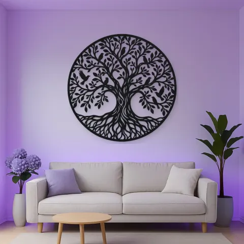 Vista alternativa de Tree with Birds Metal Wall Art | Wildlife Silhouette Decor
