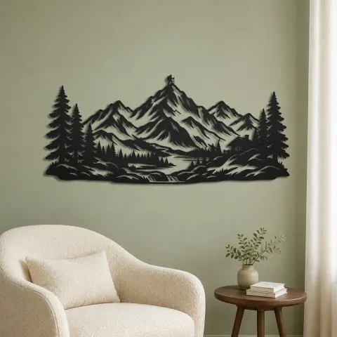 Vue alternative de Pine Framed Summit Metal Wall Art | Nature Silhouette Decor