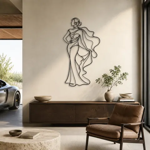 Décoration murale en métal profil écharpe flottante | Décor mural figure de mode