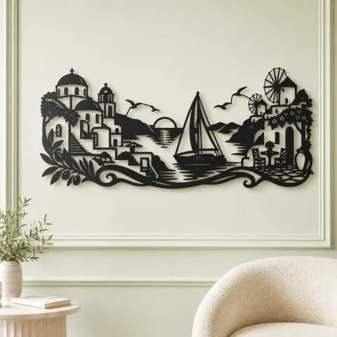 Vue alternative de Greek Island Sail Metal Wall Art | Coastal and Nautical Wall Decor