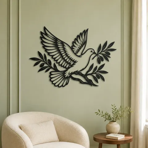 Vue alternative de Dove Olive Branch Metal Wall Art | Wildlife Silhouette Decor