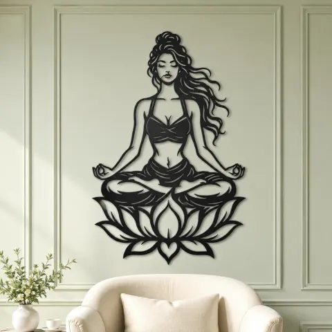 Vue alternative de Meditation with Lotus Metal Wall Art | Movement Silhouette Decor