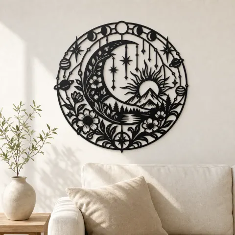 Starry Crescent Garden Metal Wall Art | Botanical Metal Wall Decor