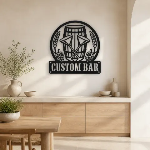 Décoration murale en métal personnalisée pour bar à domicile avec fût de bière