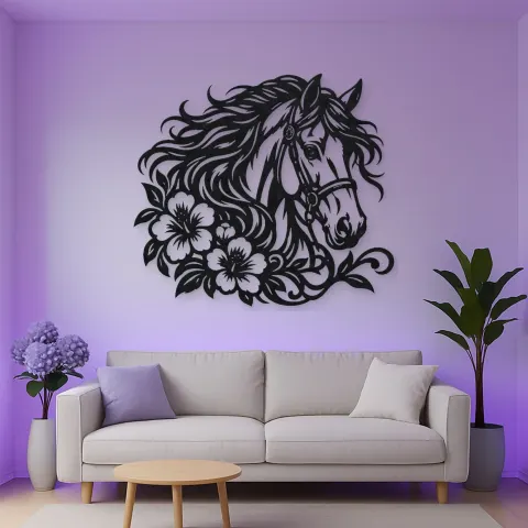 Horse Head Floral Metal Wall Art | Equestrian Wall Decor alternative Ansicht