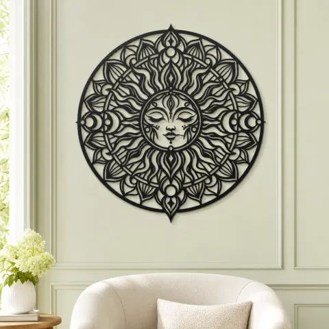 Vue alternative de Mandala Sun Metal Wall Art | Spiritual Boho Metal Decor