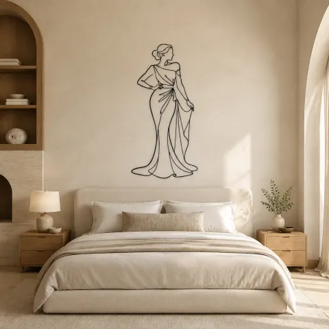 Vue alternative de Décoration murale en métal Pose de Robe Sculpturale | Décor mural figure de mode