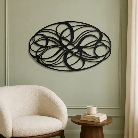 Vue alternative de Woven Oval Network Metal Wall Art | Modern Abstract Metal Decor