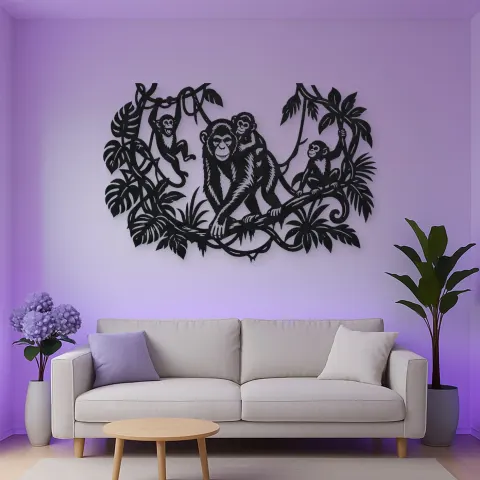 Vista alternativa de Monkey Jungle Vine Metal Wall Art | Wildlife Silhouette Decor