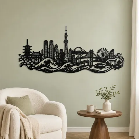 Vue alternative de Tokyo Skyline Wave Metal Wall Art | Travel and City Wall Decor