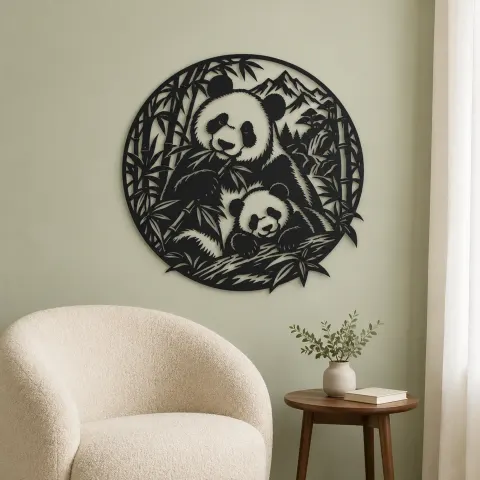 Vue alternative de Panda Bamboo Metal Wall Art | Wildlife Silhouette Decor