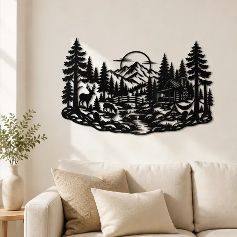 Deer in the Pines Metal Wall Art | Wildlife Silhouette Decor