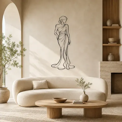 Femme en Tissu Drapé en Métal | Décoration Murale Figure de Mode