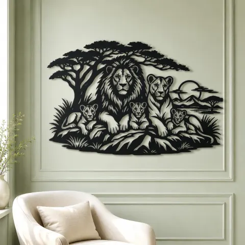Vue alternative de Lion Family Pride Metal Wall Art | Wildlife Silhouette Decor