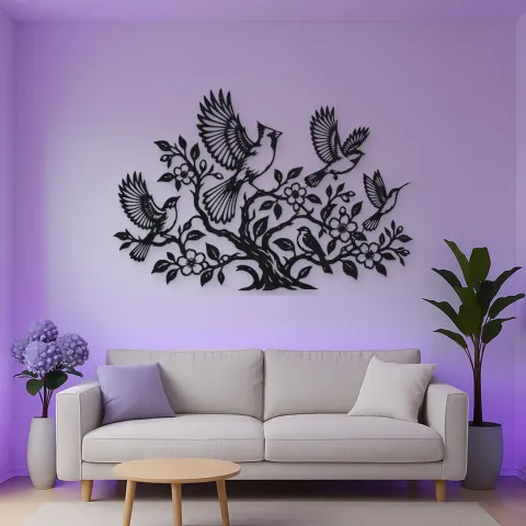 Vue alternative de Birds Rising from Tree Metal Wall Art | Wildlife Silhouette Decor