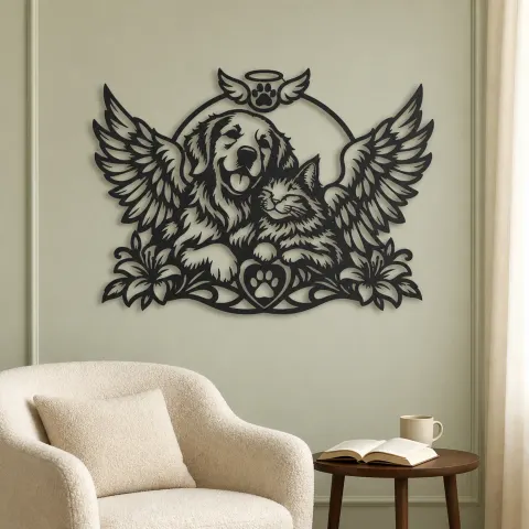 Vue alternative de Pet Memorial Wings Metal Wall Art | Pet Lover Silhouette Decor