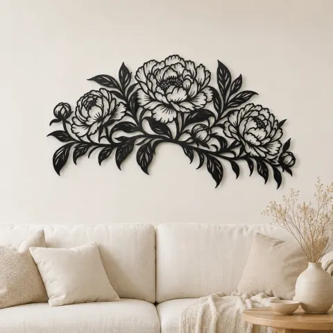Peony Garden Arc Metal Wall Art | Botanical Metal Wall Decor