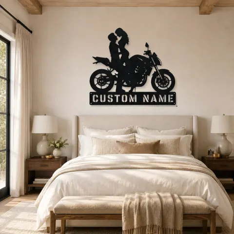 Vue alternative de Décoration murale en métal personnalisée Couple Moto Moderne