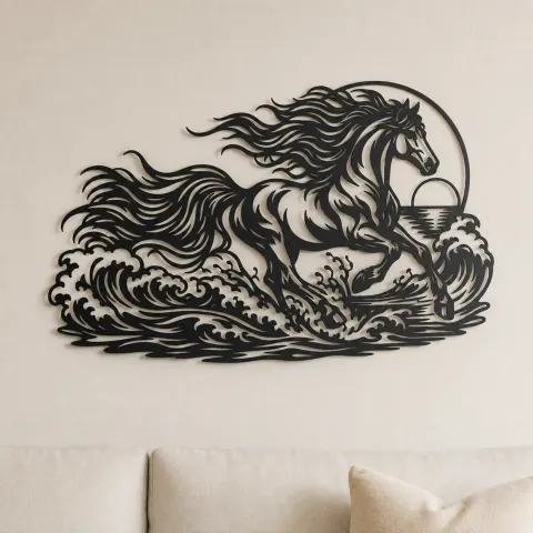 Horse Ocean Gallop Metal Wall Art | Equestrian Wall Decor