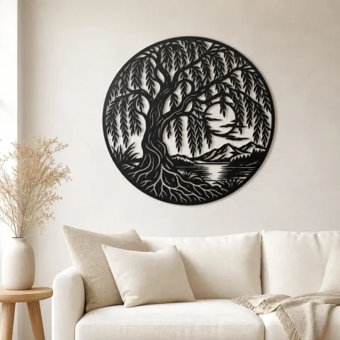 Willow Tree Moon Metal Wall Art | Botanical Metal Wall Decor