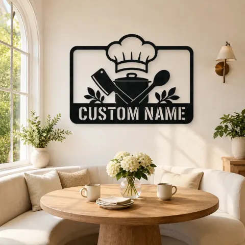 Vue alternative de Décoration murale en métal personnalisée Chef de cuisine avec ustensiles de cuisine