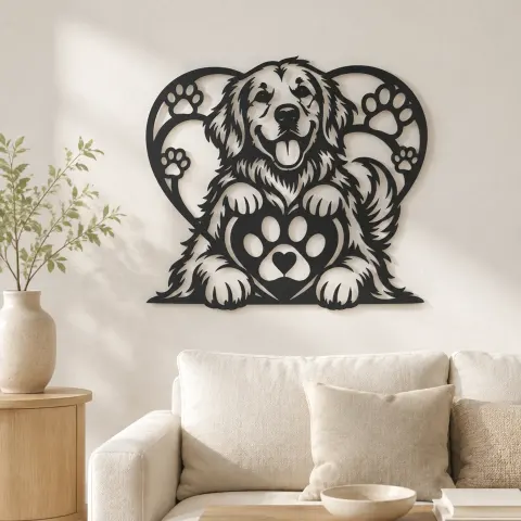 Dog Paw Heart Metal Wall Art | Pet Lover Silhouette Decor