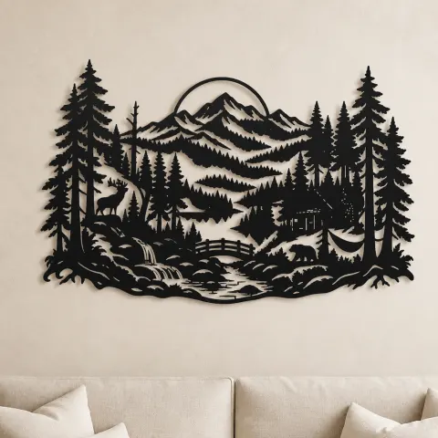 Misty Woodland Layers Metal Wall Art | Nature Silhouette Decor