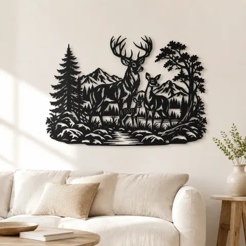 Deer Forest Profile Metal Wall Art | Wildlife Silhouette Decor