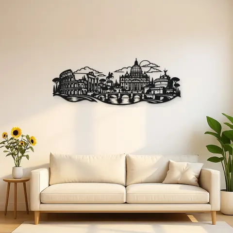 Rome Skyline Flow Metal Wall Art | Travel and City Wall Decor