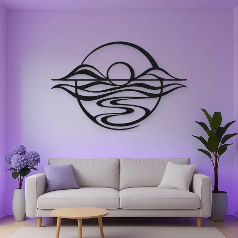 Vista alternativa de Five Line Horizon Metal Wall Art | Nature Silhouette Decor